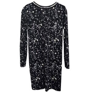 Tory Burch Silk Splatter Print Dress Womens XS Black Gray Long Sleeve Shift Mini